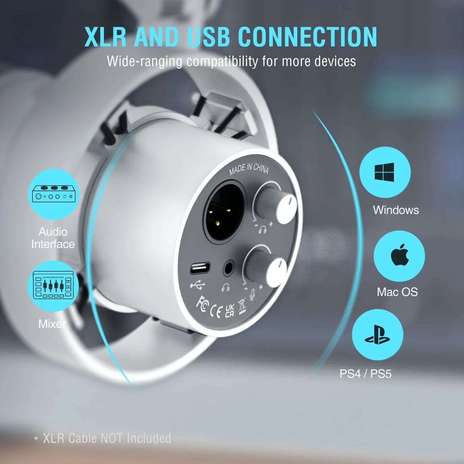 میکروفون داینامیک FIFINE با بازوی بوم، میکروفون XLR استودیویی وکال، کیت میکروفون USB پادکست برای کامپیوتر با دکمه قطع صدا، دکمه تنظیم صدا، جک هدفون، برای ضبط استریمینگ - AmpliTank K688CT سفید