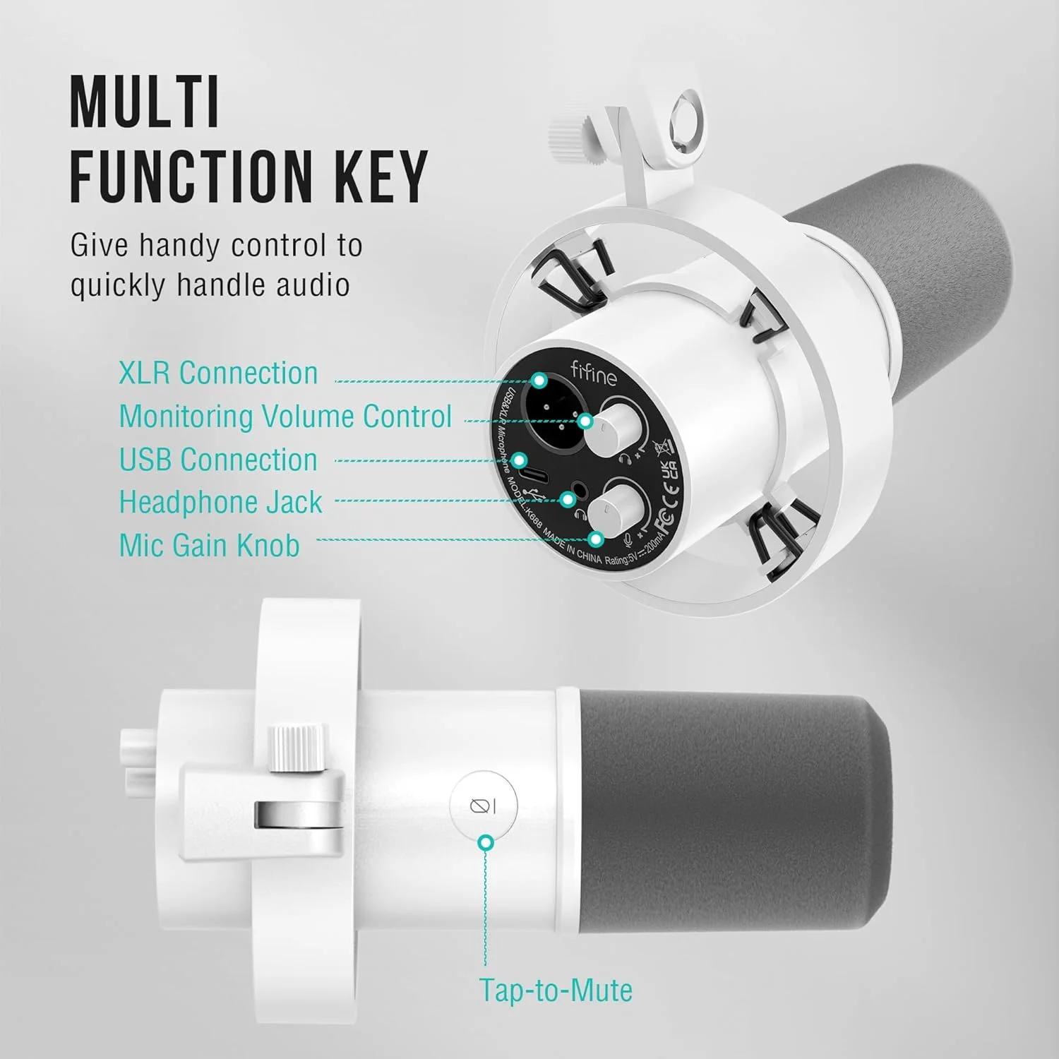 کیت میکروفون XLR/USB پادکست FIFINE، میکروفون داینامیک استودیویی برای ضبط، استریم، صداگذاری، میکروفون کامپیوتر با بازوی بوم با قطع صدا، مانیتورینگ هدفون، آمپلی تانک فلزی K688T سفید کیت میکروفون XLR/USB پادکست FIFINE، میکروفون داینامیک استودیویی برای ضبط، استریم، صداگذاری، میکروفون کامپیوتر با بازوی بوم با قطع صدا، مانیتورینگ هدفون، آمپلی تانک فلزی K688T سفید