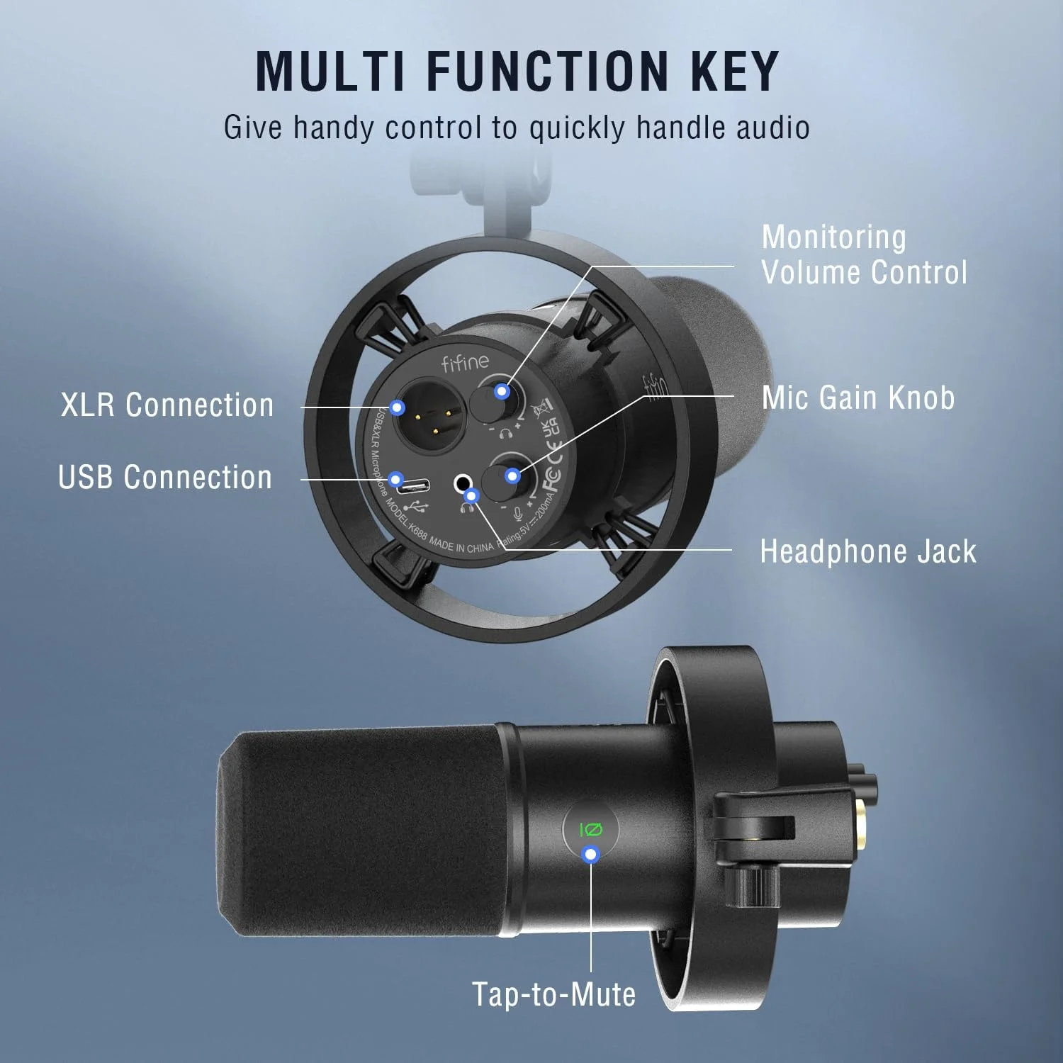 مجموعه میکروفون پادکست داینامیک FIFINE با پایه بازویی، میکروفون XLR/USB استودیویی برای ضبط وکال و استریمینگ، میکروفون فلزی استودیویی با دکمه قطع صدا، جک هدفون، بازوی سنگین - K688T مجموعه میکروفون پادکست داینامیک FIFINE با پایه بازویی، میکروفون XLR/USB استودیویی برای ضبط وکال و استریمینگ، میکروفون فلزی استودیویی با دکمه قطع صدا، جک هدفون، بازوی سنگین - K688T