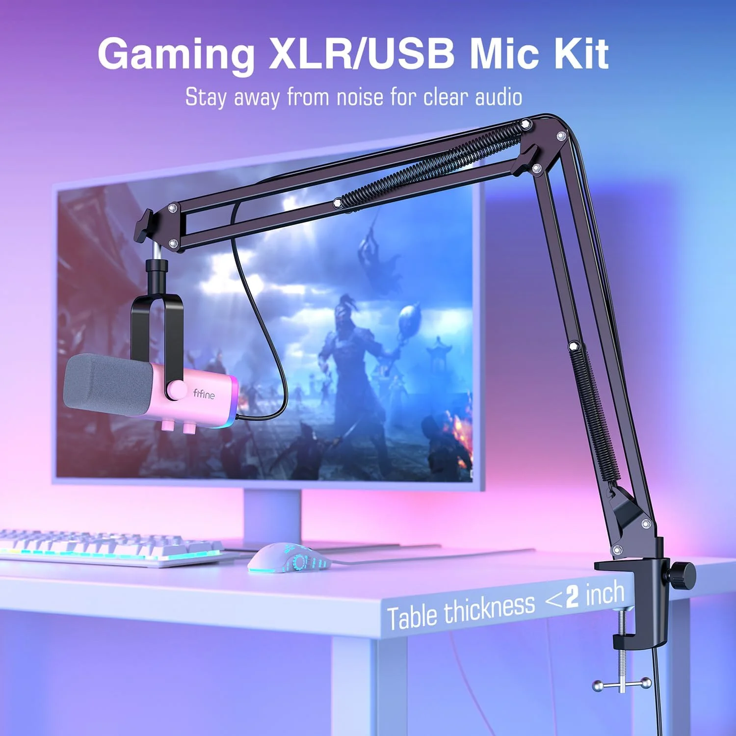 میکروفون گیمینگ USB/XLR فایفاین، کیت میکروفون داینامیک کامپیوتر برای وکال، ضبط، پادکست، استریم میکروفون RGB با جک هدفون، دکمه قطع صدا، پایه بازویی بوم برای کامپیوتر/میکسر - AmpliGame AM8T صورتی میکروفون گیمینگ USB/XLR فایفاین، کیت میکروفون داینامیک کامپیوتر برای وکال، ضبط، پادکست، استریم میکروفون RGB با جک هدفون، دکمه قطع صدا، پایه بازویی بوم برای کامپیوتر/میکسر - AmpliGame AM8T صورتی