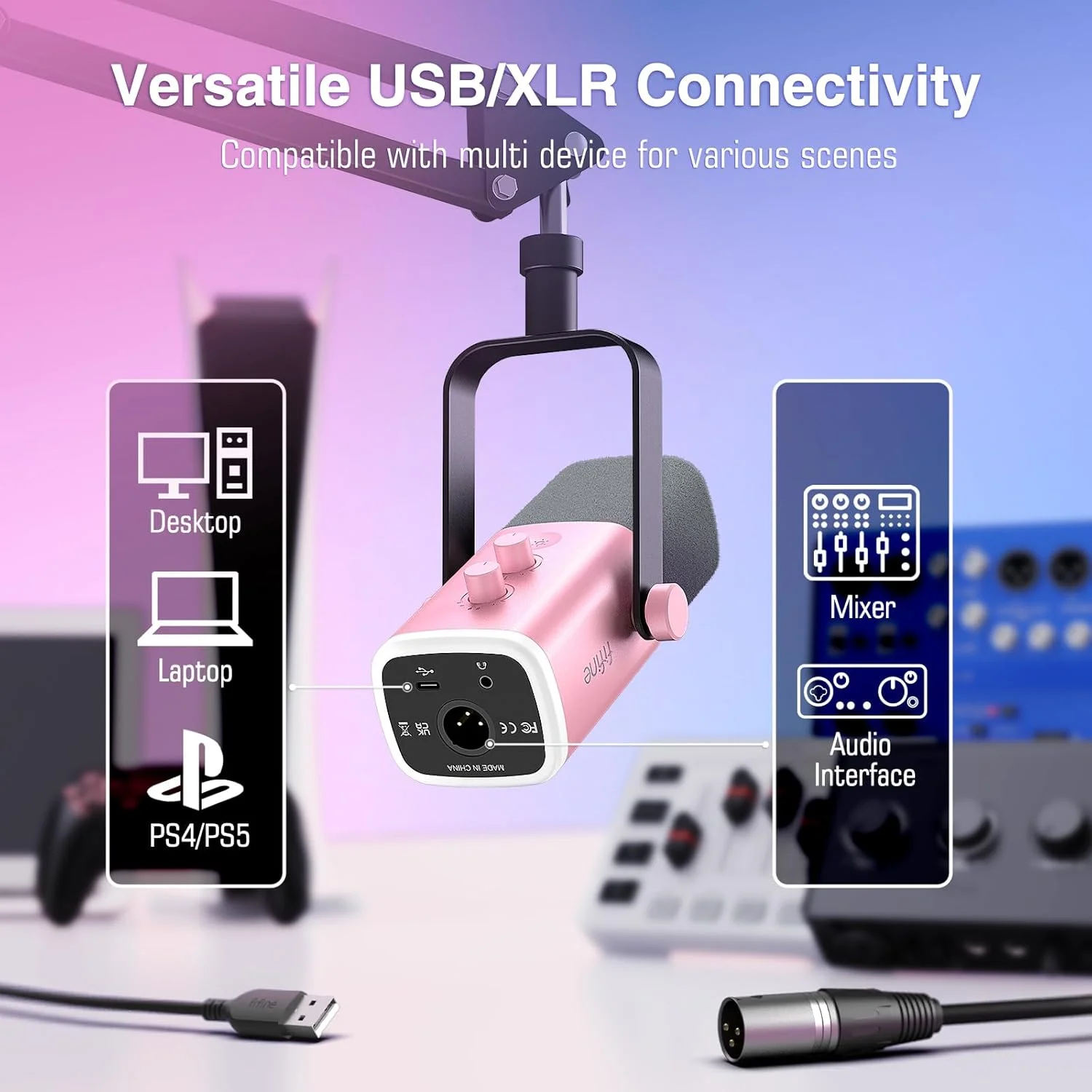 میکروفون گیمینگ USB/XLR فایفاین، کیت میکروفون داینامیک کامپیوتر برای وکال، ضبط، پادکست، استریم میکروفون RGB با جک هدفون، دکمه قطع صدا، پایه بازویی بوم برای کامپیوتر/میکسر - AmpliGame AM8T صورتی میکروفون گیمینگ USB/XLR فایفاین، کیت میکروفون داینامیک کامپیوتر برای وکال، ضبط، پادکست، استریم میکروفون RGB با جک هدفون، دکمه قطع صدا، پایه بازویی بوم برای کامپیوتر/میکسر - AmpliGame AM8T صورتی