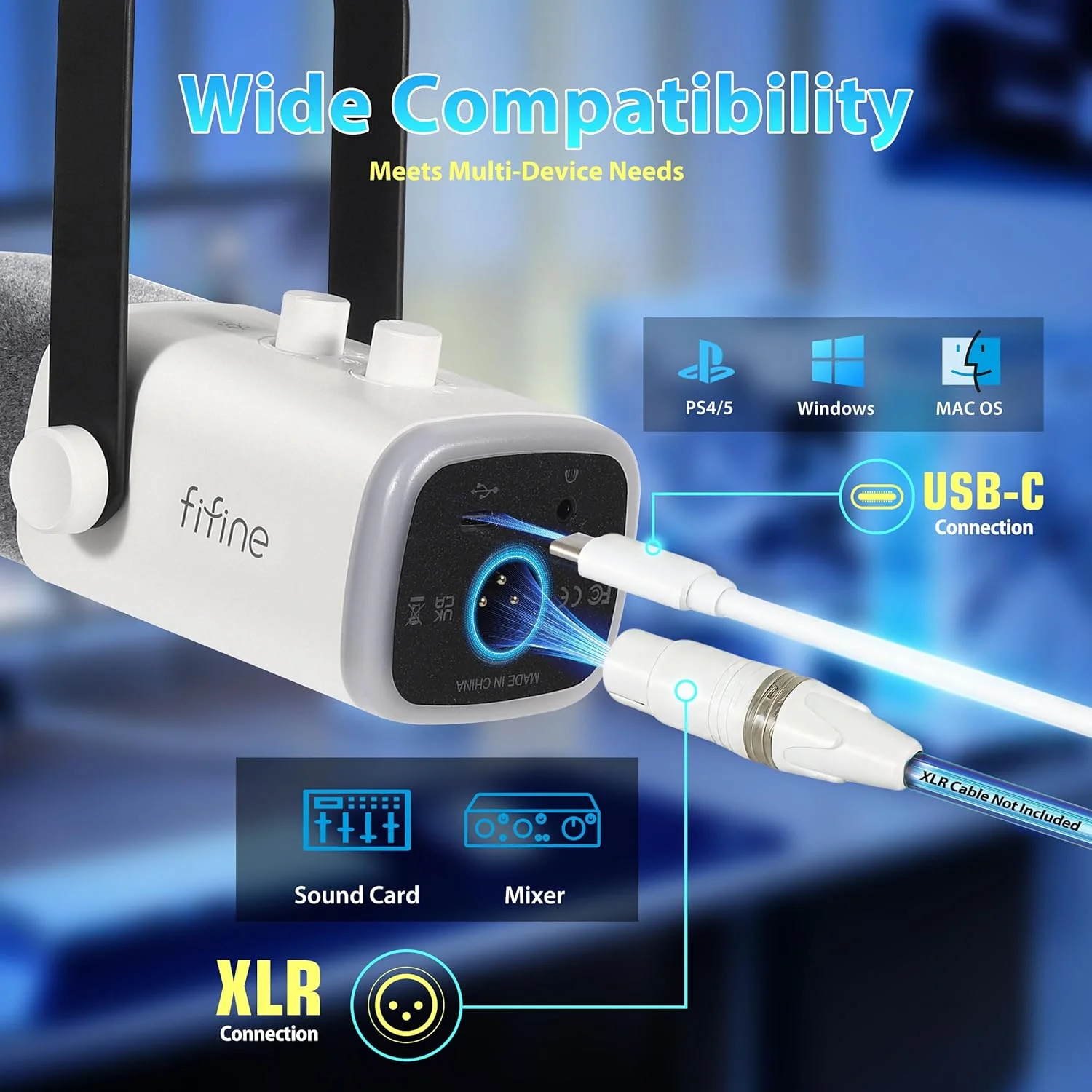 میکروفون پادکست داینامیک استریمینگ XLR FIFINE، میکروفون گیمینگ USB RGB با پایه میکروفون برای کامپیوتر PS4 PS5، برای استودیو پادکست ضبط - سفید میکروفون پادکست داینامیک استریمینگ XLR FIFINE، میکروفون گیمینگ USB RGB با پایه میکروفون برای کامپیوتر PS4 PS5، برای استودیو پادکست ضبط - سفید
