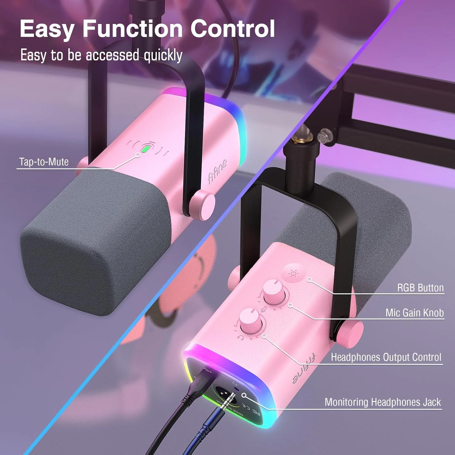 میکروفون گیمینگ USB/XLR فایفاین، کیت میکروفون داینامیک کامپیوتر برای وکال، ضبط، پادکست، استریم میکروفون RGB با جک هدفون، دکمه قطع صدا، پایه بازویی بوم برای کامپیوتر/میکسر - AmpliGame AM8T صورتی میکروفون گیمینگ USB/XLR فایفاین، کیت میکروفون داینامیک کامپیوتر برای وکال، ضبط، پادکست، استریم میکروفون RGB با جک هدفون، دکمه قطع صدا، پایه بازویی بوم برای کامپیوتر/میکسر - AmpliGame AM8T صورتی