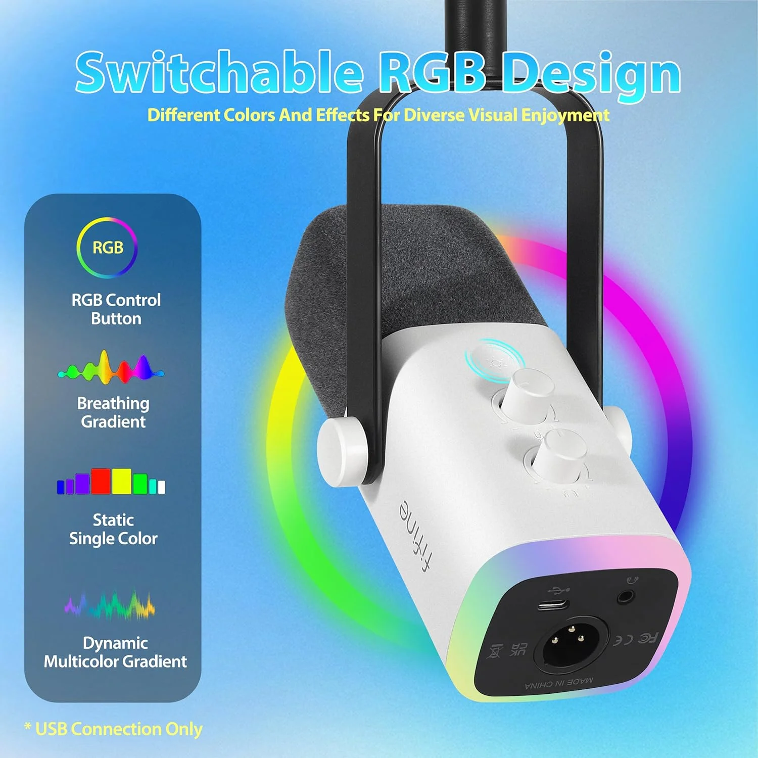 میکروفون پادکست داینامیک استریمینگ XLR FIFINE، میکروفون گیمینگ USB RGB با پایه میکروفون برای کامپیوتر PS4 PS5، برای استودیو پادکست ضبط - سفید میکروفون پادکست داینامیک استریمینگ XLR FIFINE، میکروفون گیمینگ USB RGB با پایه میکروفون برای کامپیوتر PS4 PS5، برای استودیو پادکست ضبط - سفید