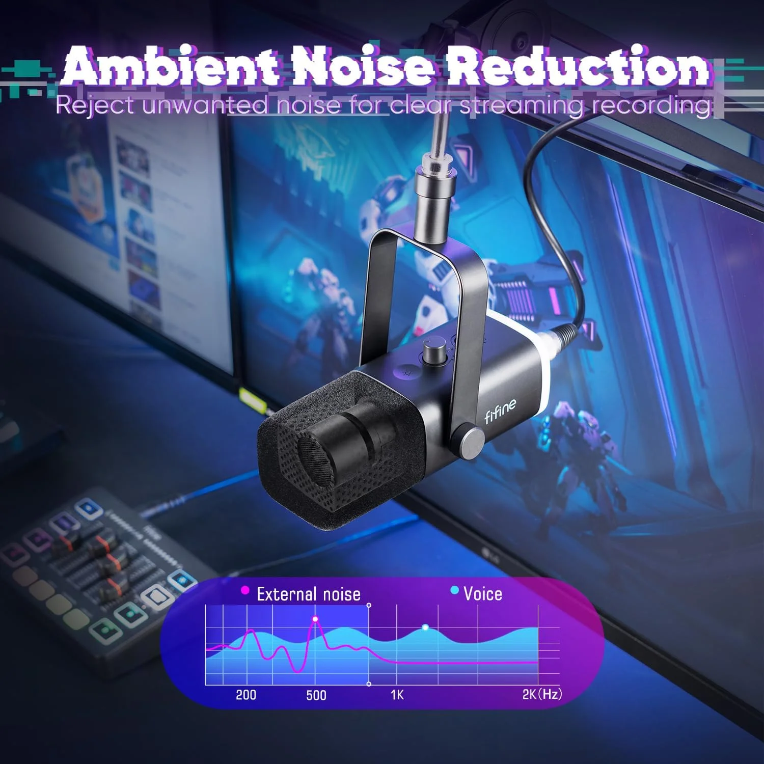 میکروفون دینامیک استریمینگ USB/XLR FIFINE، میکسر صوتی گیمینگ، میکسر RGB PC استریمینگ با رابط میکروفون XLR (AM8 + SC3) میکروفون دینامیک استریمینگ USB/XLR FIFINE، میکسر صوتی گیمینگ، میکسر RGB PC استریمینگ با رابط میکروفون XLR (AM8 + SC3)