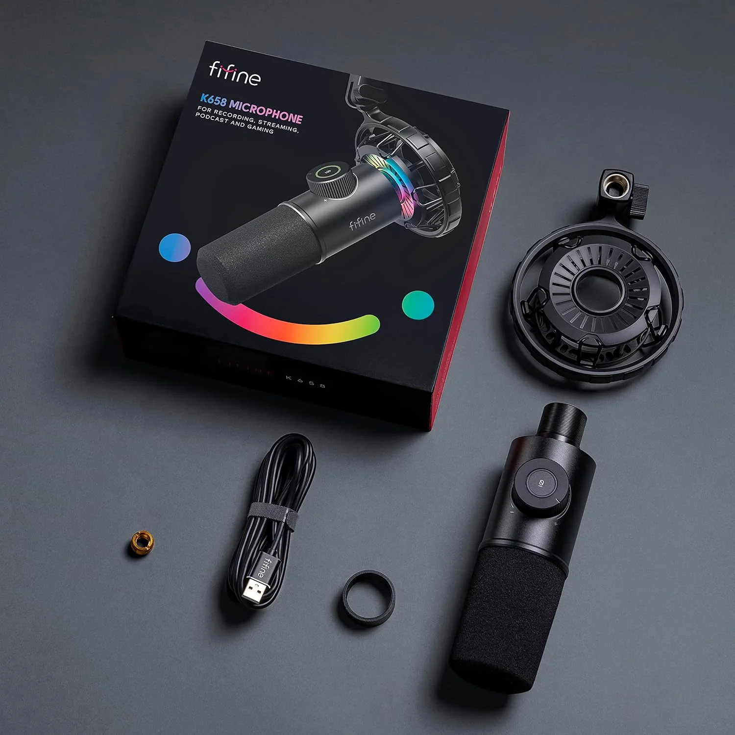 میکروفون گیمینگ USB FIFINE، میکروفون دینامیک RGB برای کامپیوتر، دکمه بی صدا و جک هدفون 3.5 میلی متری، میکروفون کاردیوئید Plug and Play برای استریم، پادکست، یوتیوب میکروفون گیمینگ USB FIFINE، میکروفون دینامیک RGB برای کامپیوتر، دکمه بی صدا و جک هدفون 3.5 میلی متری، میکروفون کاردیوئید Plug and Play برای استریم، پادکست، یوتیوب