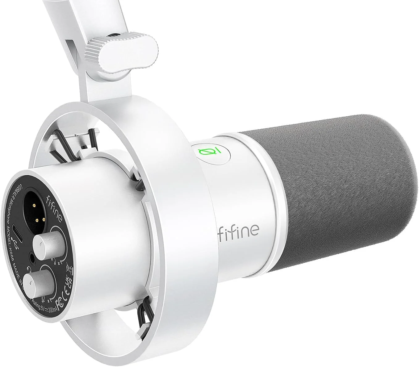 میکروفون دینامیک استودیویی XLR/USB FIFINE برای پادکست و استریمینگ، با دکمه لمسی بی‌صدا، کنترل گین، مانیتورینگ هدفون - K688W سفید