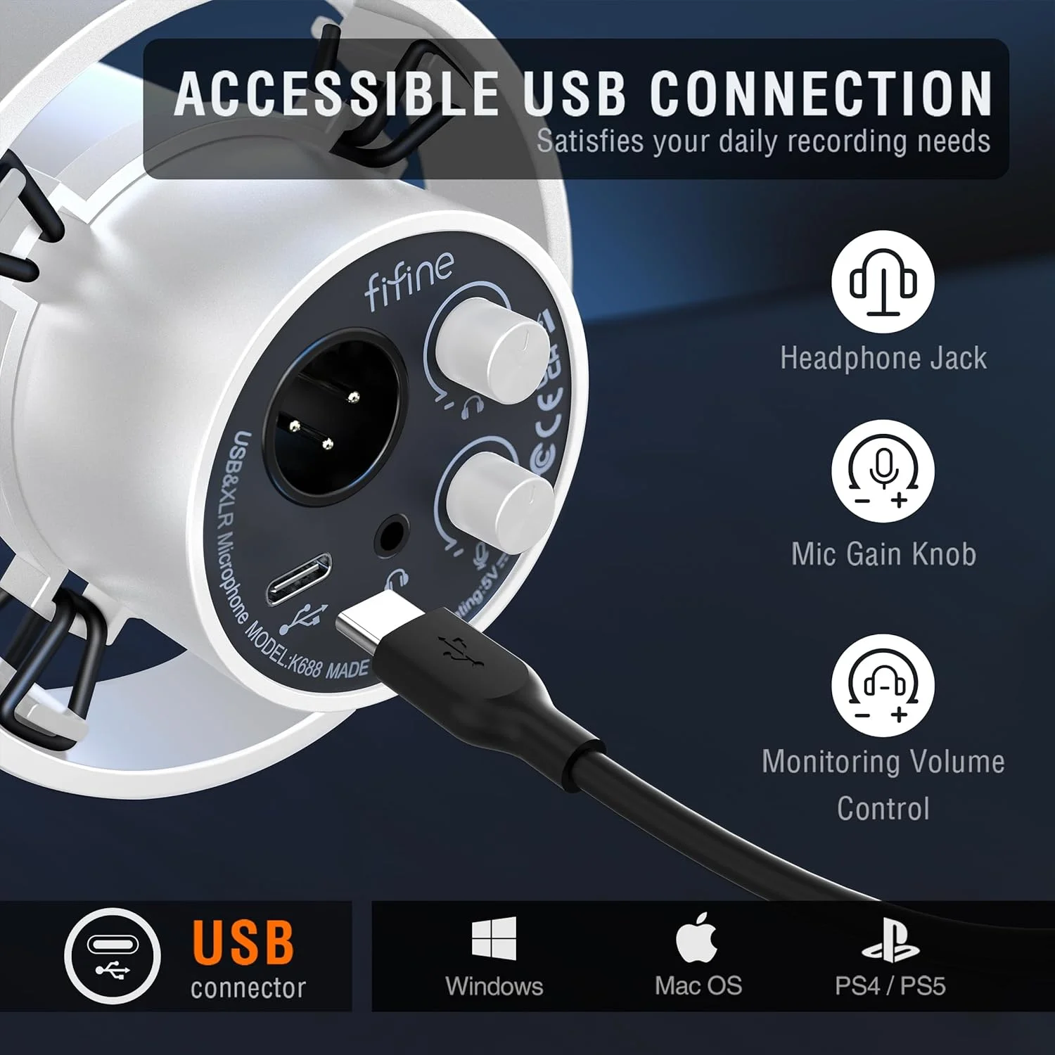 میکروفون دینامیک استودیویی USB/XLR FIFINE برای کامپیوتر، میکروفون کاردیوید RGB برای بازی، پادکست، استریم، پخش، ضبط صدا، برای کارت صداهای میکسر PS4/5 Mac PC - سفید میکروفون دینامیک استودیویی USB/XLR FIFINE برای کامپیوتر، میکروفون کاردیوید RGB برای بازی، پادکست، استریم، پخش، ضبط صدا، برای کارت صداهای میکسر PS4/5 Mac PC - سفید