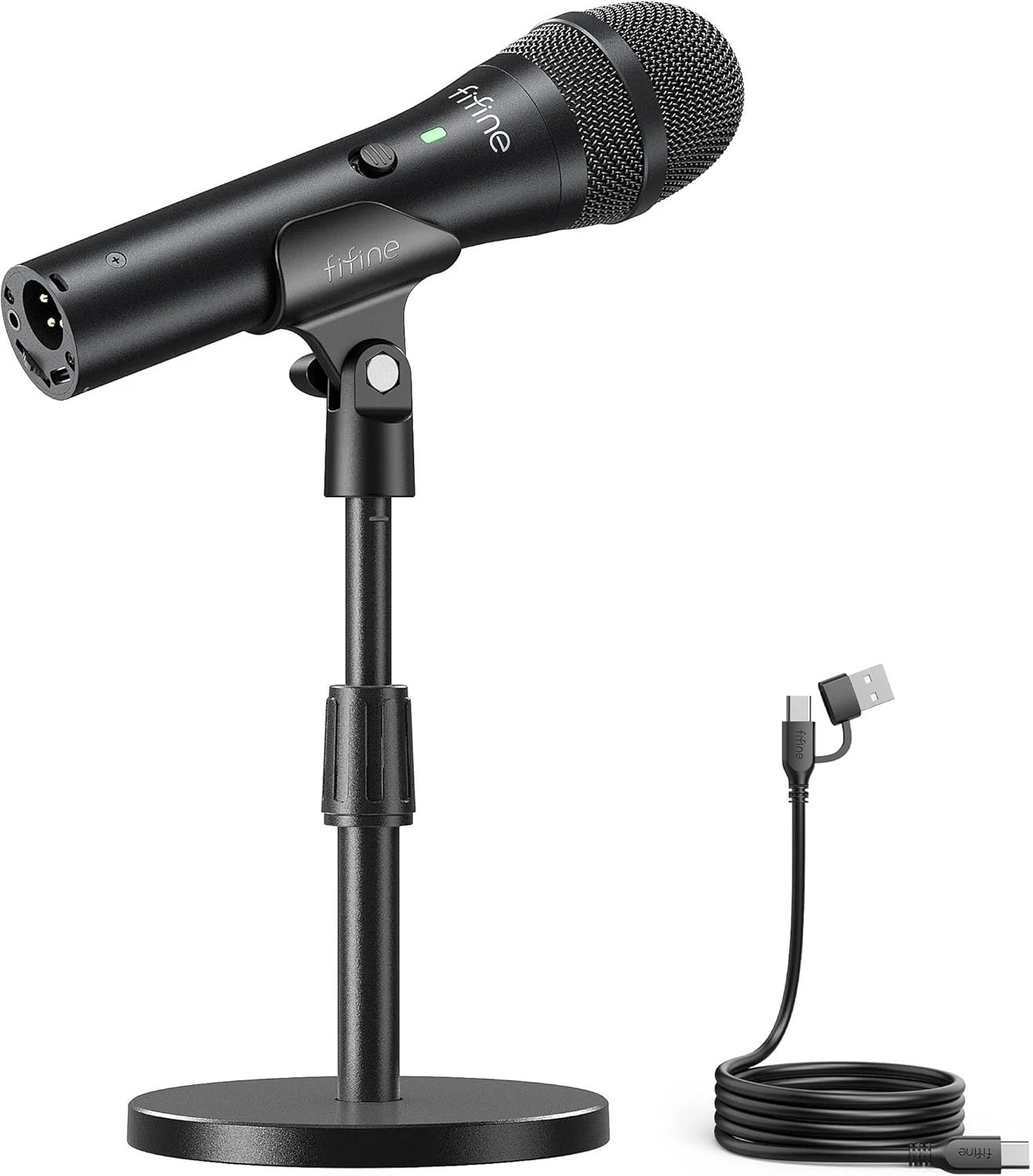 میکروفون داینامیک USB/XLR FIFNE برای ضبط پادکست، میکروفون دستی استودیویی با پایه رومیزی برای وکال، صداگذاری، استریمینگ، مشکی - AmpliTank TANK2