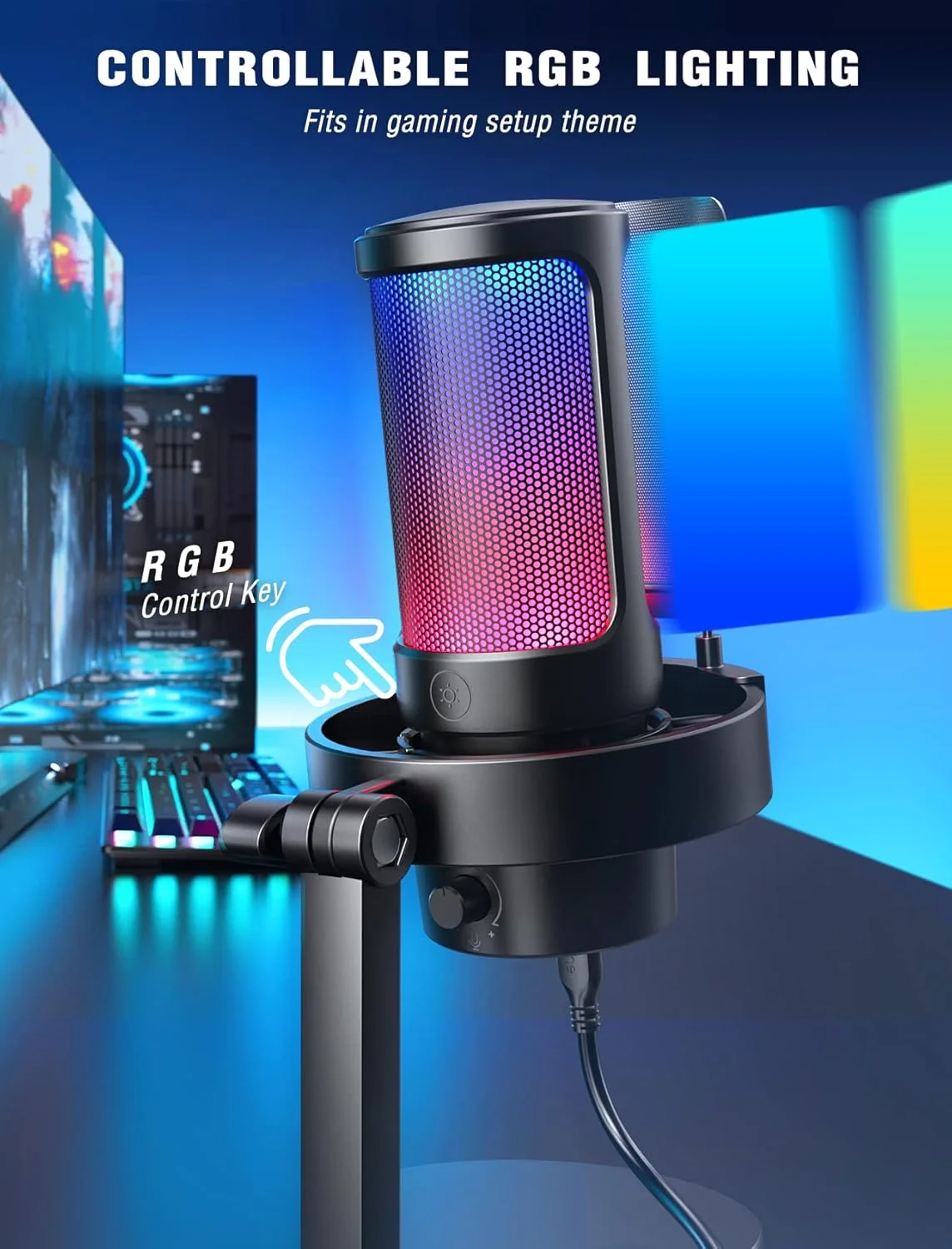 میکروفون گیمینگ FIFINE، میکروفون USB PC برای استریم، پادکست، ضبط، میکروفون رومیزی کامپیوتر کندانسور روی مک، با کنترل RGB، لمس بیصدا، جک هدفون، فیلتر پاپ، پایه - AmpliGame A8 میکروفون گیمینگ FIFINE، میکروفون USB PC برای استریم، پادکست، ضبط، میکروفون رومیزی کامپیوتر کندانسور روی مک، با کنترل RGB، لمس بیصدا، جک هدفون، فیلتر پاپ، پایه - AmpliGame A8