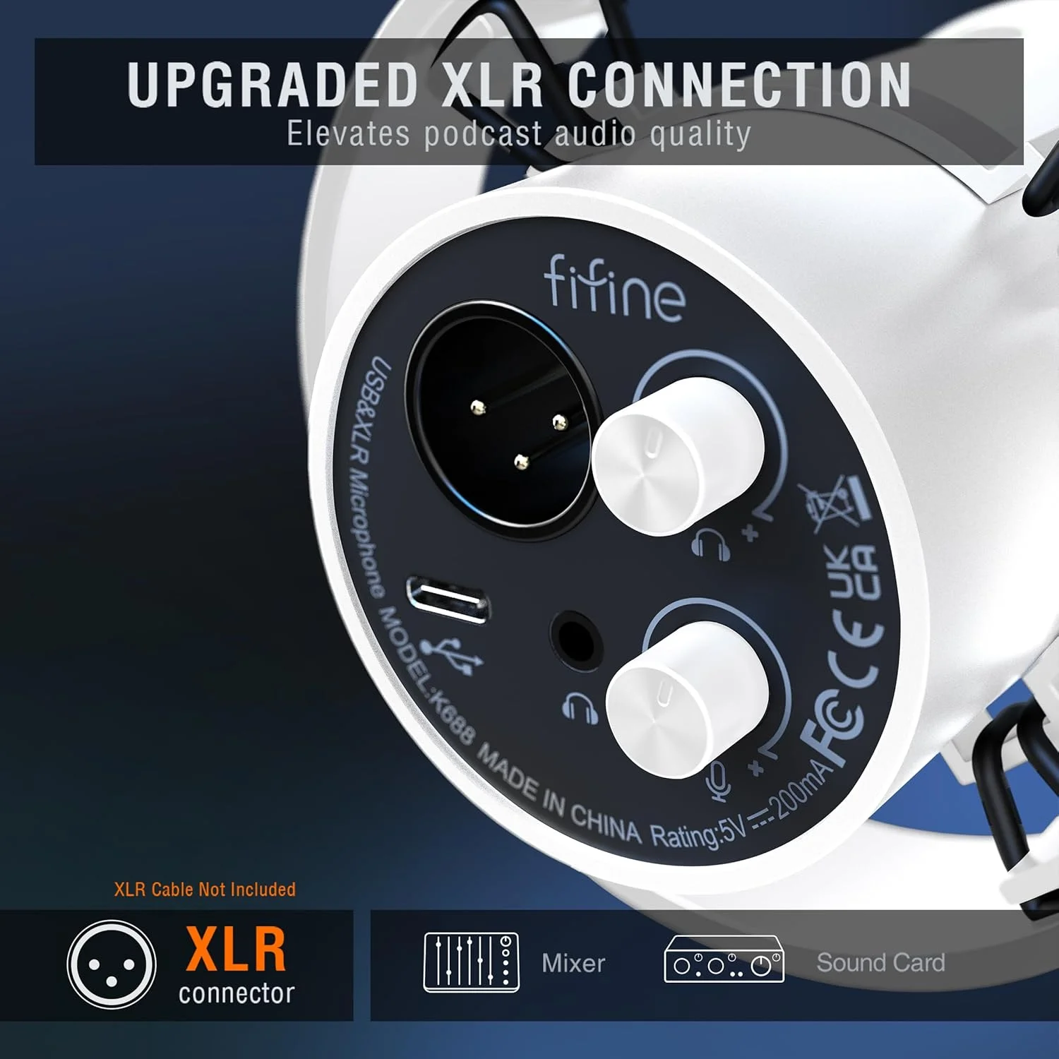 میکروفون دینامیک استودیویی USB/XLR FIFINE برای کامپیوتر، میکروفون کاردیوید RGB برای بازی، پادکست، استریم، پخش، ضبط صدا، برای کارت صداهای میکسر PS4/5 Mac PC - سفید میکروفون دینامیک استودیویی USB/XLR FIFINE برای کامپیوتر، میکروفون کاردیوید RGB برای بازی، پادکست، استریم، پخش، ضبط صدا، برای کارت صداهای میکسر PS4/5 Mac PC - سفید