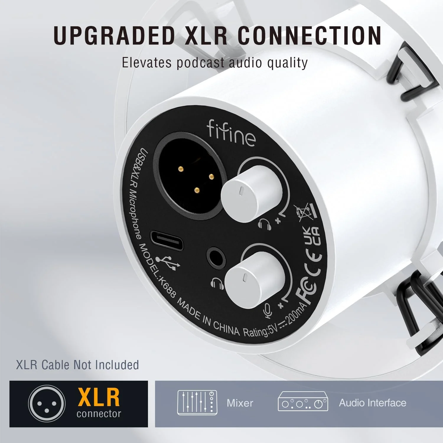 میکروفون دینامیک استودیویی XLR/USB FIFINE برای پادکست و استریمینگ، با دکمه لمسی بیصدا، کنترل گین، مانیتورینگ هدفون - K688W سفید میکروفون دینامیک استودیویی XLR/USB FIFINE برای پادکست و استریمینگ، با دکمه لمسی بیصدا، کنترل گین، مانیتورینگ هدفون - K688W سفید