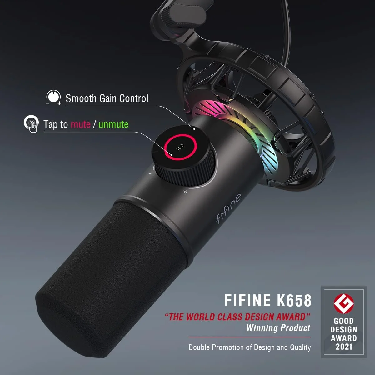 میکروفون گیمینگ USB FIFINE، میکروفون دینامیک RGB برای کامپیوتر، با دکمه قطع صدا لمسی، میکروفون کاردیوئید Plug & Play با جک هدفون برای استریمینگ، پادکست، Twitch، YouTube، Discord- K658 میکروفون گیمینگ USB FIFINE، میکروفون دینامیک RGB برای کامپیوتر، با دکمه قطع صدا لمسی، میکروفون کاردیوئید Plug & Play با جک هدفون برای استریمینگ، پادکست، Twitch، YouTube، Discord- K658