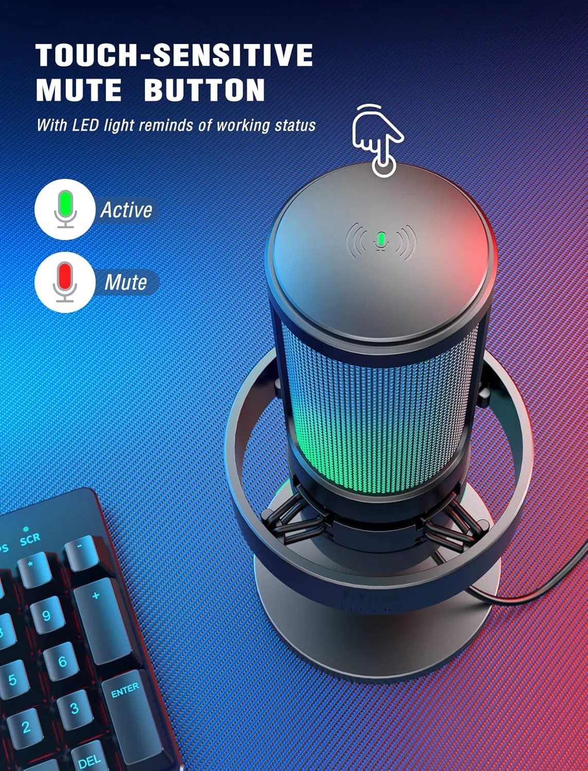 میکروفون گیمینگ FIFINE، میکروفون USB PC برای استریم، پادکست، ضبط، میکروفون رومیزی کامپیوتر کندانسور روی مک، با کنترل RGB، لمس بیصدا، جک هدفون، فیلتر پاپ، پایه - AmpliGame A8 میکروفون گیمینگ FIFINE، میکروفون USB PC برای استریم، پادکست، ضبط، میکروفون رومیزی کامپیوتر کندانسور روی مک، با کنترل RGB، لمس بیصدا، جک هدفون، فیلتر پاپ، پایه - AmpliGame A8