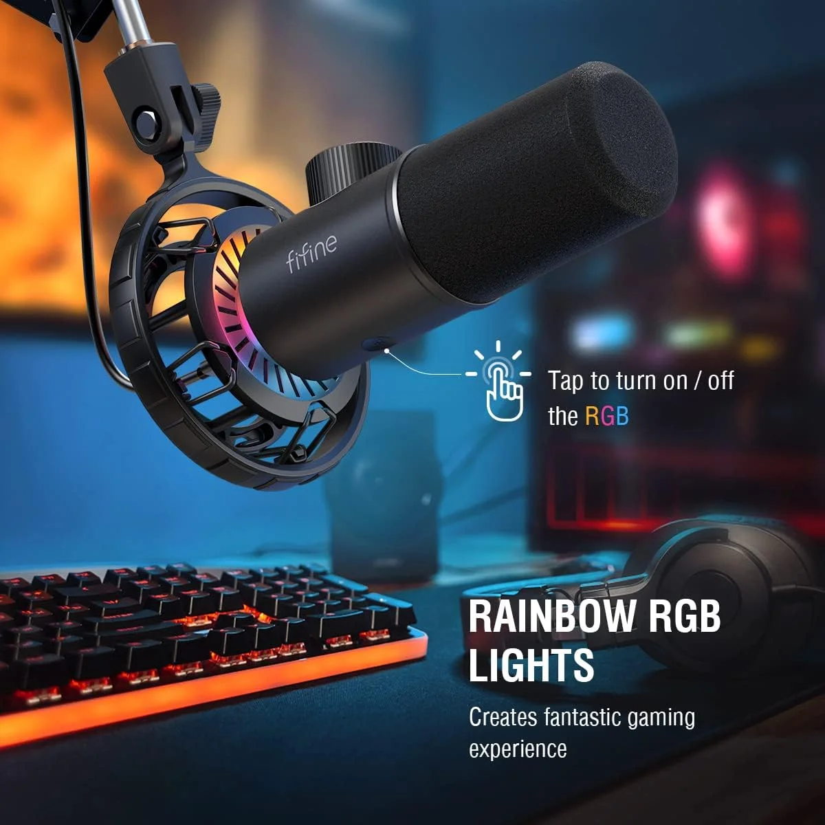 میکروفون گیمینگ USB FIFINE، میکروفون دینامیک RGB برای کامپیوتر، با دکمه قطع صدا لمسی، میکروفون کاردیوئید Plug & Play با جک هدفون برای استریمینگ، پادکست، Twitch، YouTube، Discord- K658 میکروفون گیمینگ USB FIFINE، میکروفون دینامیک RGB برای کامپیوتر، با دکمه قطع صدا لمسی، میکروفون کاردیوئید Plug & Play با جک هدفون برای استریمینگ، پادکست، Twitch، YouTube، Discord- K658
