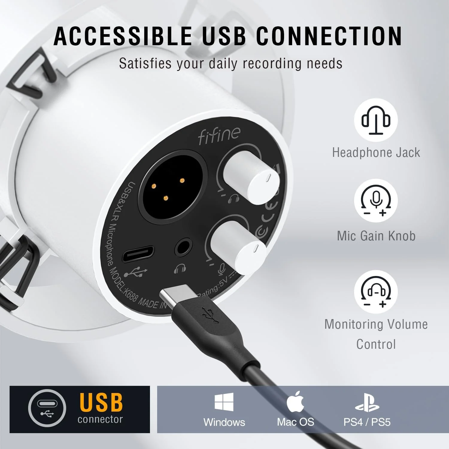 میکروفون دینامیک استودیویی XLR/USB FIFINE برای پادکست و استریمینگ، با دکمه لمسی بیصدا، کنترل گین، مانیتورینگ هدفون - K688W سفید میکروفون دینامیک استودیویی XLR/USB FIFINE برای پادکست و استریمینگ، با دکمه لمسی بیصدا، کنترل گین، مانیتورینگ هدفون - K688W سفید