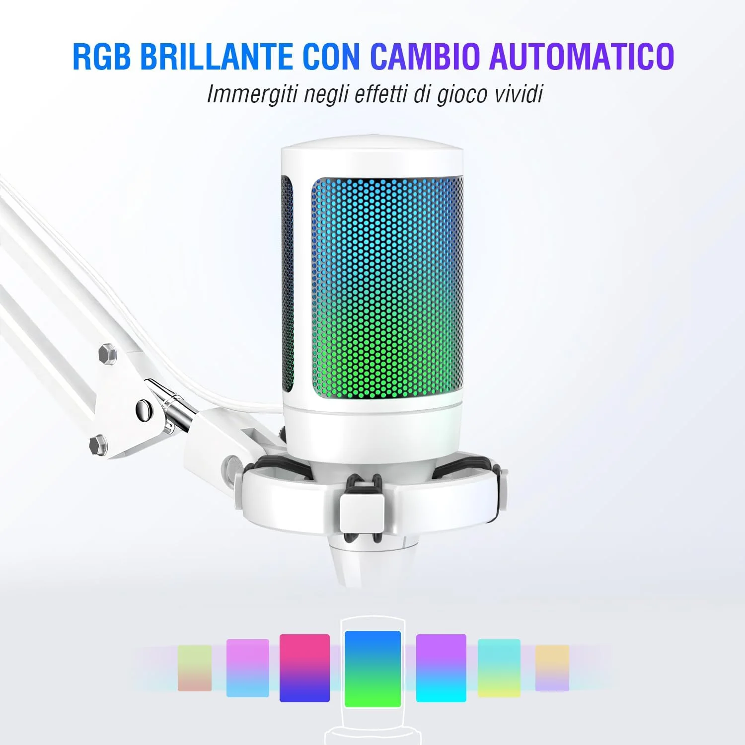 میکروفون گیمینگ USB FIFINE برای کامپیوتر، کیت میکروفون کاندنسر RGB برای PS4 PS5، با دکمه قطع صدا، فیلتر ضد پاپ، پایه ضد لرزش، پایه میکروفون