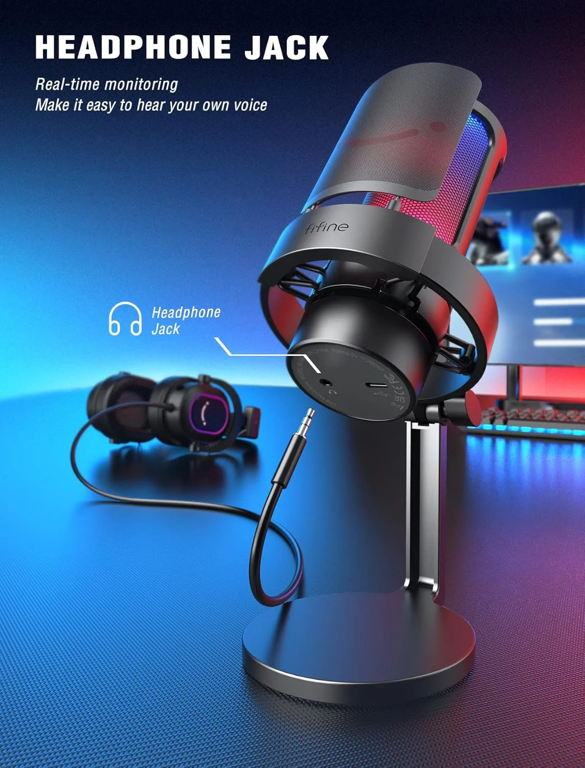 میکروفون گیمینگ FIFINE، میکروفون USB PC برای استریم، پادکست، ضبط، میکروفون رومیزی کامپیوتر کندانسور روی مک، با کنترل RGB، لمس بیصدا، جک هدفون، فیلتر پاپ، پایه - AmpliGame A8 میکروفون گیمینگ FIFINE، میکروفون USB PC برای استریم، پادکست، ضبط، میکروفون رومیزی کامپیوتر کندانسور روی مک، با کنترل RGB، لمس بیصدا، جک هدفون، فیلتر پاپ، پایه - AmpliGame A8