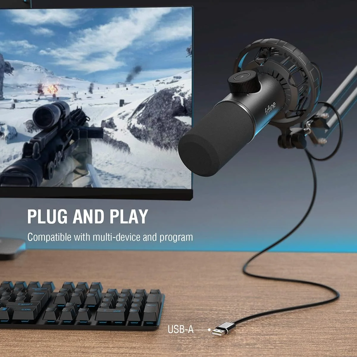 میکروفون گیمینگ USB FIFINE، میکروفون دینامیک RGB برای کامپیوتر، با دکمه قطع صدا لمسی، میکروفون کاردیوئید Plug & Play با جک هدفون برای استریمینگ، پادکست، Twitch، YouTube، Discord- K658 میکروفون گیمینگ USB FIFINE، میکروفون دینامیک RGB برای کامپیوتر، با دکمه قطع صدا لمسی، میکروفون کاردیوئید Plug & Play با جک هدفون برای استریمینگ، پادکست، Twitch، YouTube، Discord- K658