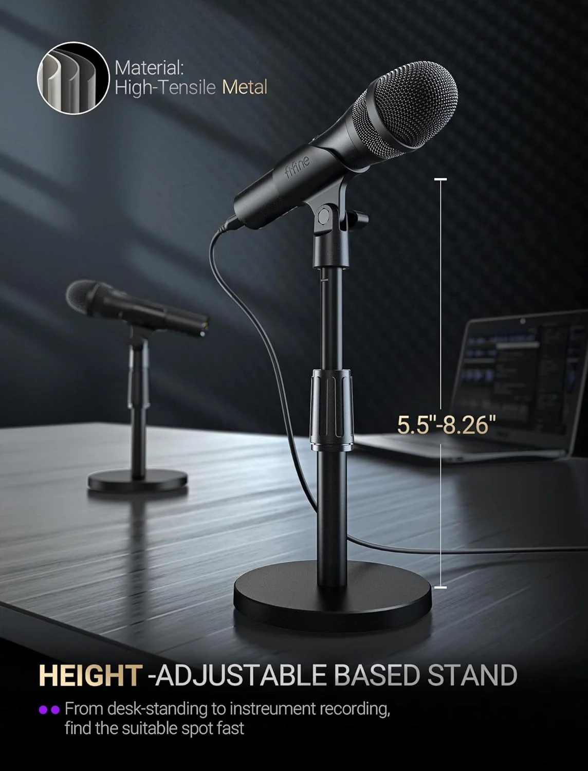 میکروفون داینامیک USB/XLR FIFNE برای ضبط پادکست، میکروفون دستی استودیویی با پایه رومیزی برای وکال، صداگذاری، استریمینگ، مشکی - AmpliTank TANK2