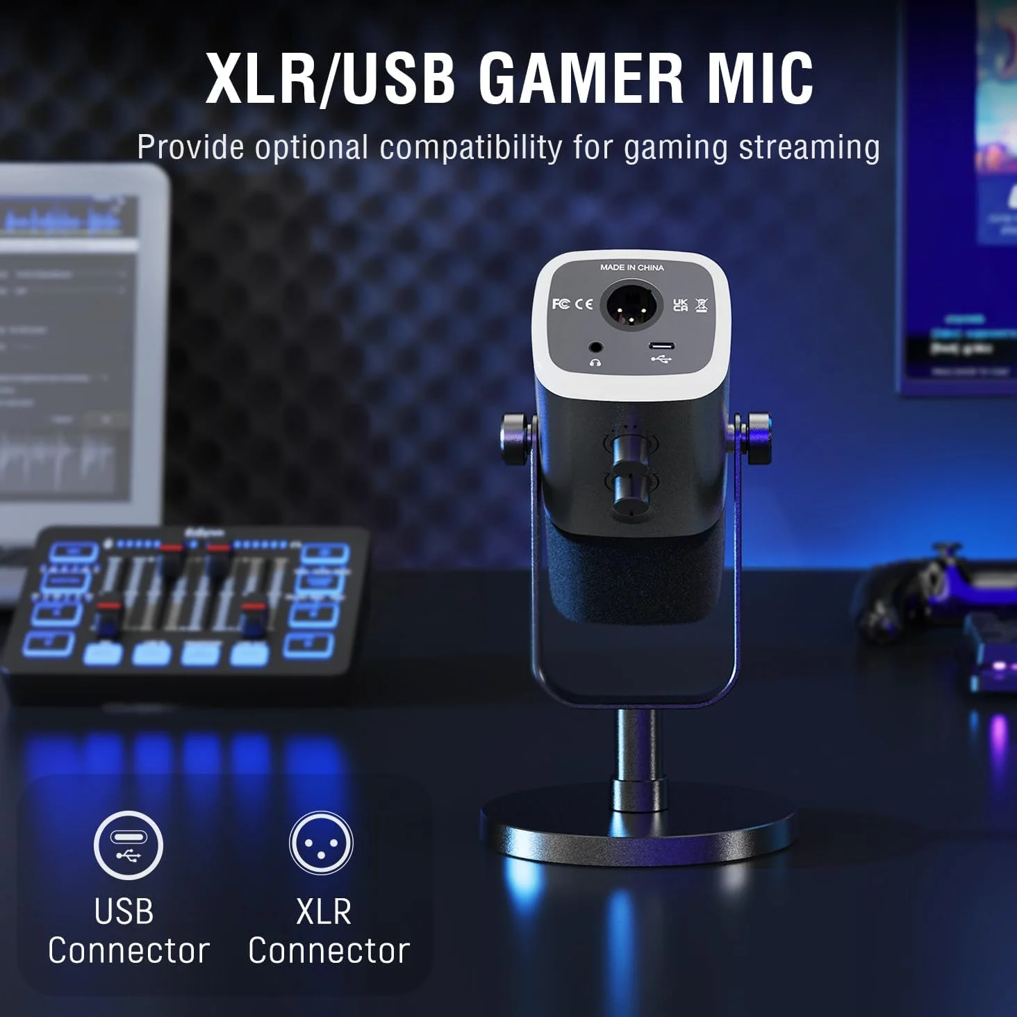 بسته تجهیزات گیمینگ FIFINE، مجموعه میکروفون گیمینگ XLR/USB داینامیک با میکسر صوتی استریمینگ برای ضبط پادکست، ویدئو و وکال، ست گیمر RGB با فیدر صدا/اینترفیس XLR برای PC-AmpliGame KS5