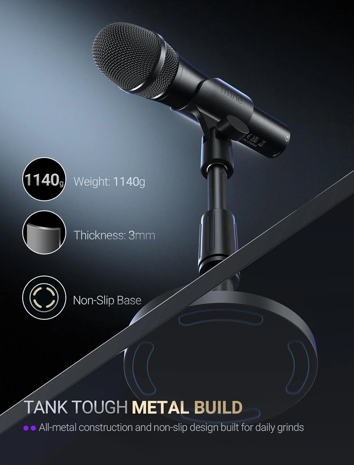 میکروفون داینامیک USB/XLR FIFNE برای ضبط پادکست، میکروفون دستی استودیویی با پایه رومیزی برای وکال، صداگذاری، استریمینگ، مشکی - AmpliTank TANK2