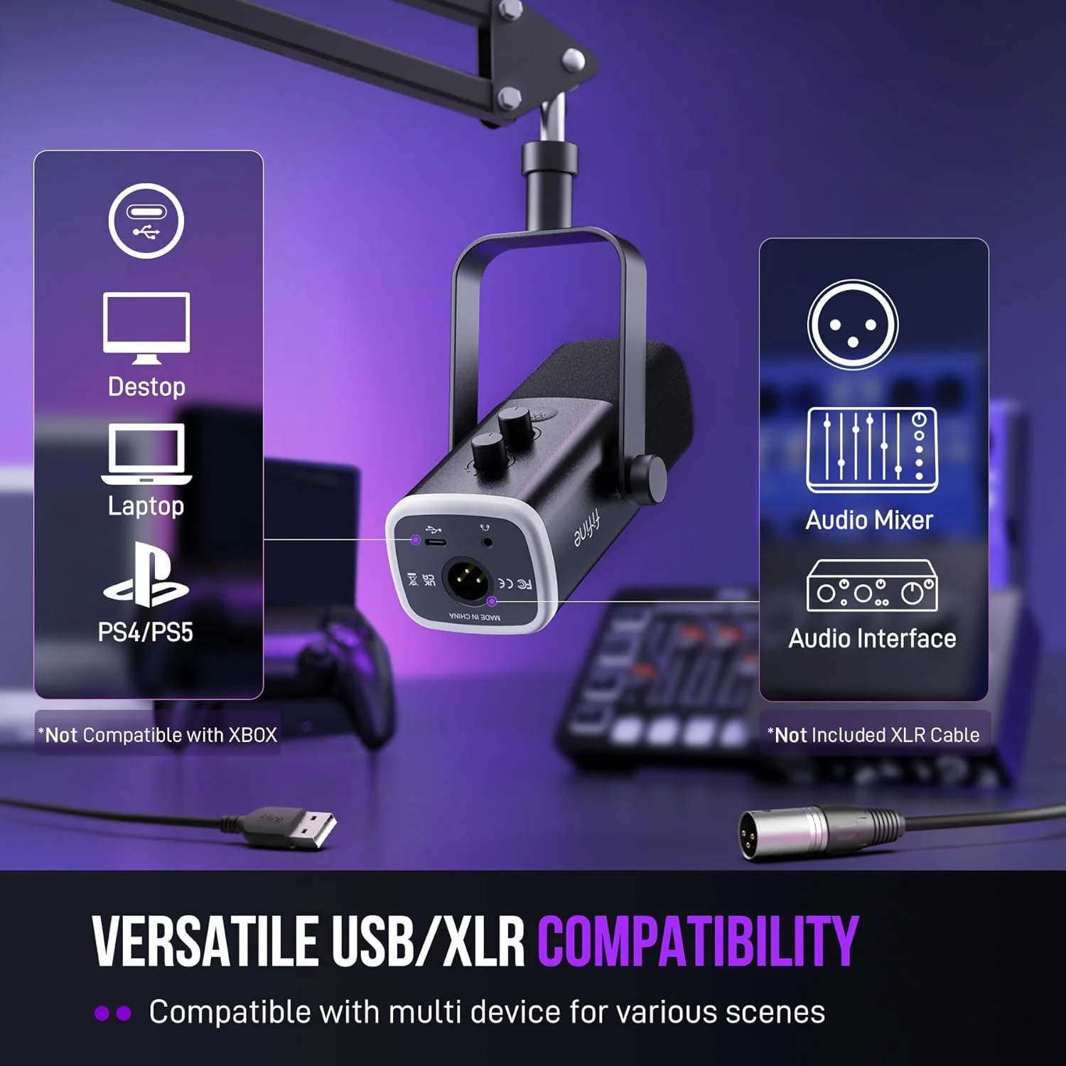 ست میکروفون گیمینگ FIFINE XLR/USB، میکروفون داینامیک کامپیوتر برای استریم پادکست، کیت میکروفون RGB کامپیوتر با بازوی بوم، دکمه بی صدا، جک هدفون، برای ضبط صدای وکال - AmpliGame AM8T ست میکروفون گیمینگ FIFINE XLR/USB، میکروفون داینامیک کامپیوتر برای استریم پادکست، کیت میکروفون RGB کامپیوتر با بازوی بوم، دکمه بی صدا، جک هدفون، برای ضبط صدای وکال - AmpliGame AM8T