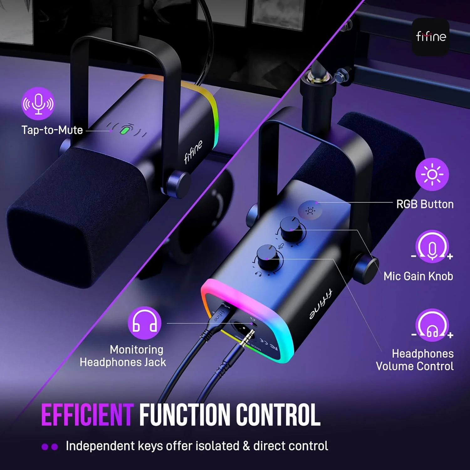ست میکروفون گیمینگ FIFINE XLR/USB، میکروفون داینامیک کامپیوتر برای استریم پادکست، کیت میکروفون RGB کامپیوتر با بازوی بوم، دکمه بی صدا، جک هدفون، برای ضبط صدای وکال - AmpliGame AM8T ست میکروفون گیمینگ FIFINE XLR/USB، میکروفون داینامیک کامپیوتر برای استریم پادکست، کیت میکروفون RGB کامپیوتر با بازوی بوم، دکمه بی صدا، جک هدفون، برای ضبط صدای وکال - AmpliGame AM8T