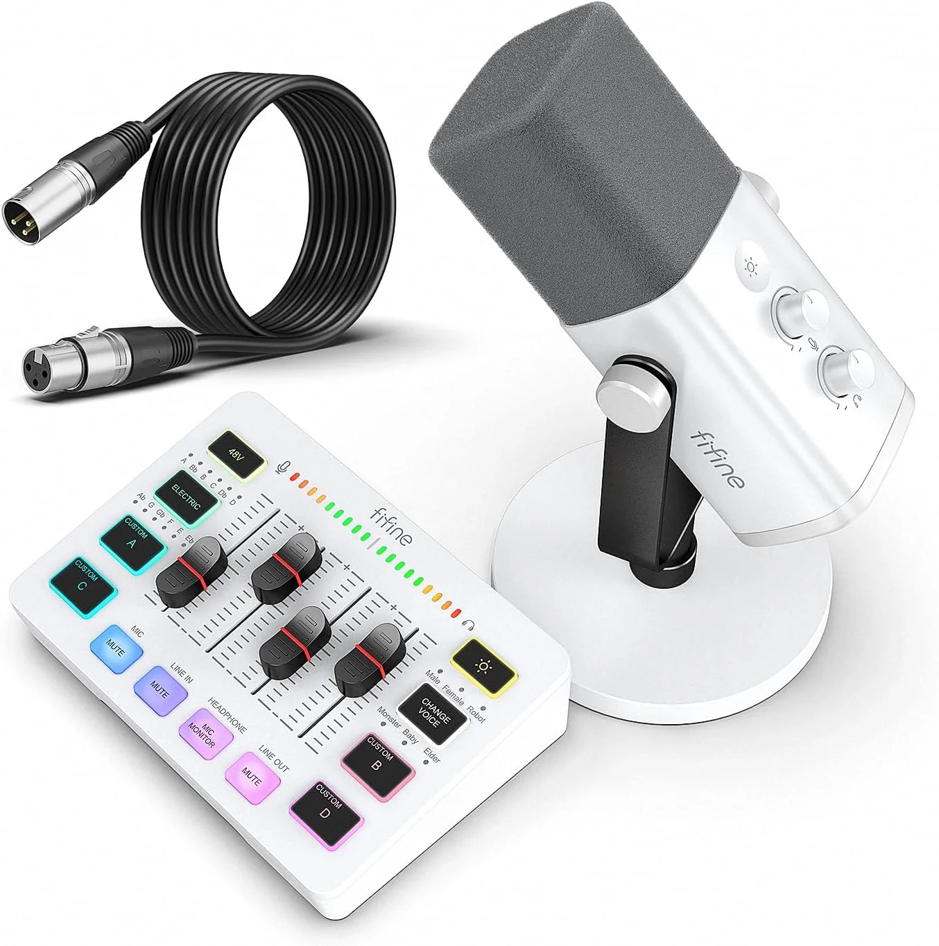 بسته تجهیزات گیمینگ Fifine، میکروفون استریمینگ دینامیک XLR/USB با مجموعه میکسر صدا، میکروفون ضبط پادکست با دکمه تنظیم گین، بازی صدا - KS5W