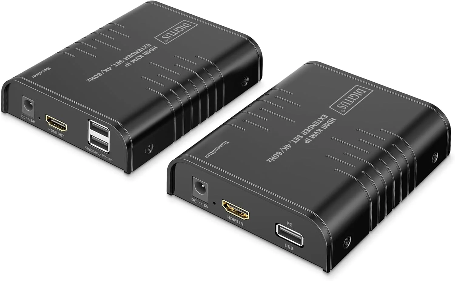ست توسعه دهنده HDMI KVM IP دیجی توس - UHD 4k 60Hz - برد 40 متر - HDMI 2.0 - فرستنده و گیرنده - تا 253 گیرنده - 2x USB برای ماوس و کیبورد - نقطه به نقطه - CAT 6 - مشکی