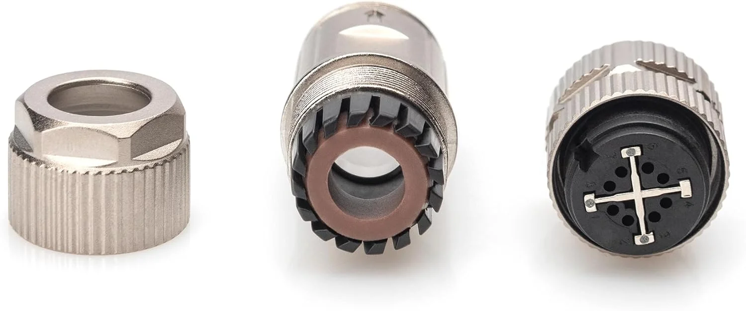 سوکت اتصال شبکه DIGITUS M12 - CAT 6A - 10 گیگابیت بر ثانیه - X-Coded - کلاس حفاظت IP67 - مونتاژ در محل - سوکت شبکه