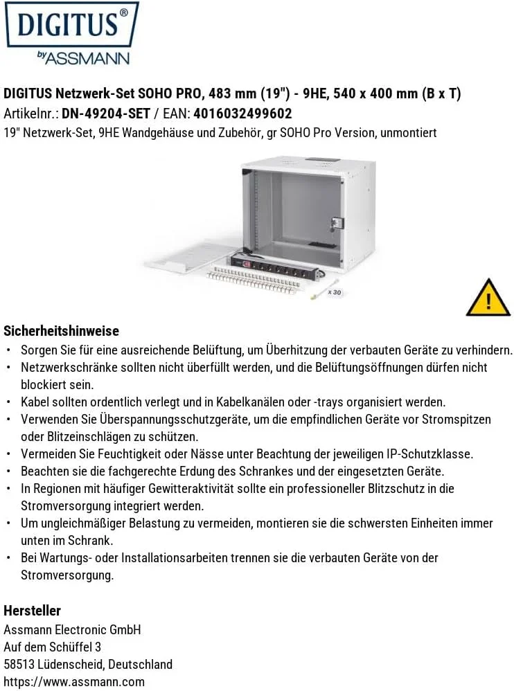 کیت شبکه 19 اینچی DIGITUS - رک شبکه 9 یونیت - قفسه 1 یونیت - پچ پنل 24 پورت - 24 ماژول کیستون - 30 کابل پچ - پاور استریپ - مونتاژ نشده - سری SOHO PRO - خاکستری