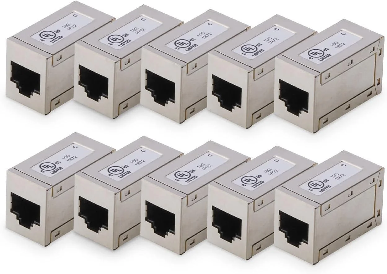 کوپلر RJ45 DIGITUS at-AG 8/8 C6S - Cat 6 - بسته 10 عددی - افزایش طول کابل LAN - اتصال دهنده کابل شبکه Cat6 - سازگار با PoE - کوپلینگ ماژولار - برای سوئیچ، DSL، مودم، روتر، PC - نقره ای