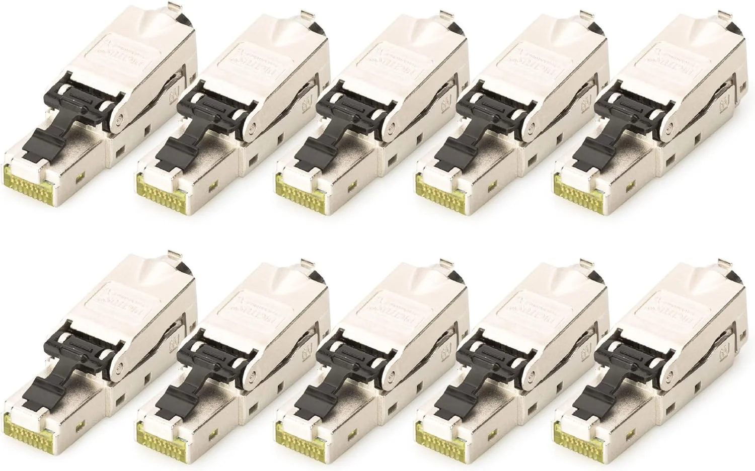 کانکتور شبکه DIGITUS DN-93631 - Cat 6A - بسته 10 عددی - شیلد 360 درجه - کانکتور RJ45 Cat6A برای نصب در محل - مونتاژ بدون ابزار - 500 مگاهرتز - 10GBase-T - 10 گیگابیت بر ثانیه - AWG 27/7 تا AWG 22/1
