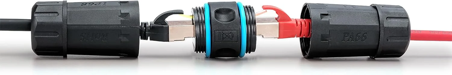 کوپلینگ شبکه فضای باز DIGITUS CAT 6A - RJ45 به RJ45 - 10 گیگابیت بر ثانیه - کلاس حفاظت IP68 - سازگار با PoE+ - محافظت 360 درجه - اتصال دهنده کابل شبکه، کوپلینگ اترنت - مشکی