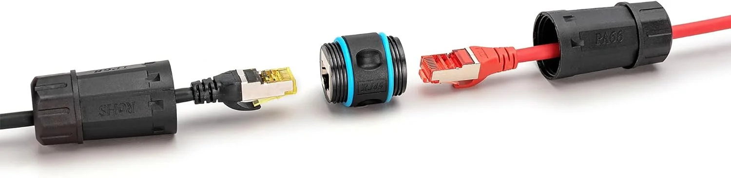 کوپلینگ شبکه فضای باز DIGITUS CAT 6A - RJ45 به RJ45 - 10 گیگابیت بر ثانیه - کلاس حفاظت IP68 - سازگار با PoE+ - محافظت 360 درجه - اتصال دهنده کابل شبکه، کوپلینگ اترنت - مشکی