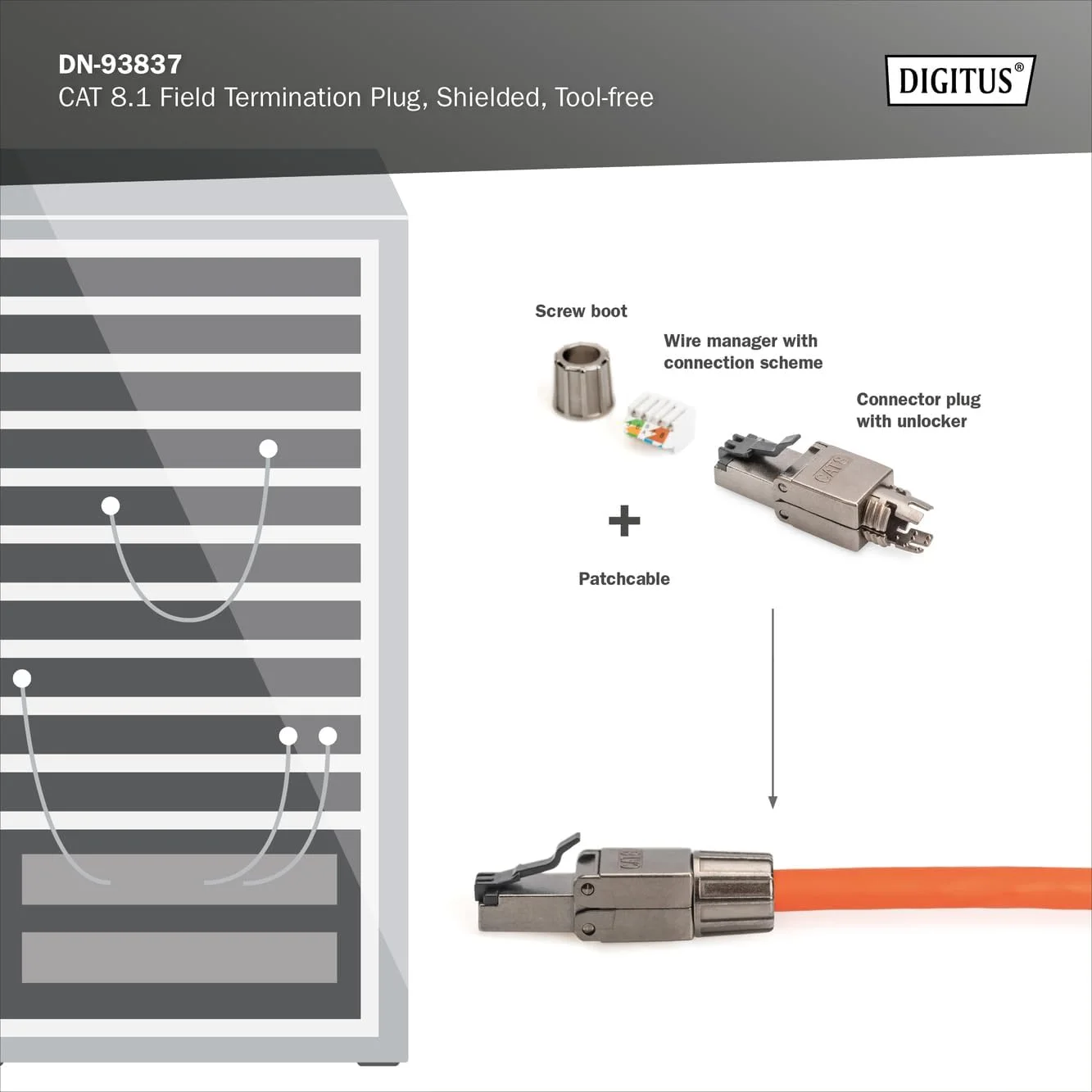 DIGITUS DN-93837 - کانکتور شبکه Cat 8.1 - 5 عدد - شیلد 360 درجه - کانکتور RJ45 Cat8 بدون نیاز به ابزار - 2000 مگاهرتز - 25GBase-T / 40GBase-T - 25 گیگابیت بر ثانیه / 40 گیگابیت بر ثانیه - AWG 26/7 تا AWG 222 1