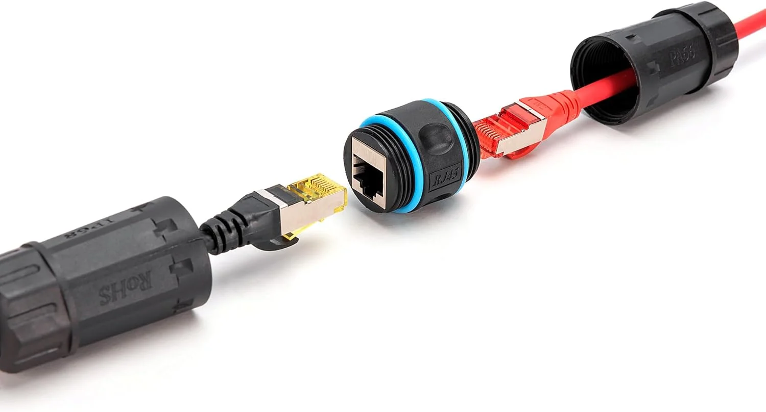 کوپلینگ شبکه فضای باز DIGITUS CAT 6A - RJ45 به RJ45 - 10 گیگابیت بر ثانیه - کلاس حفاظت IP68 - سازگار با PoE+ - محافظت 360 درجه - اتصال دهنده کابل شبکه، کوپلینگ اترنت - مشکی