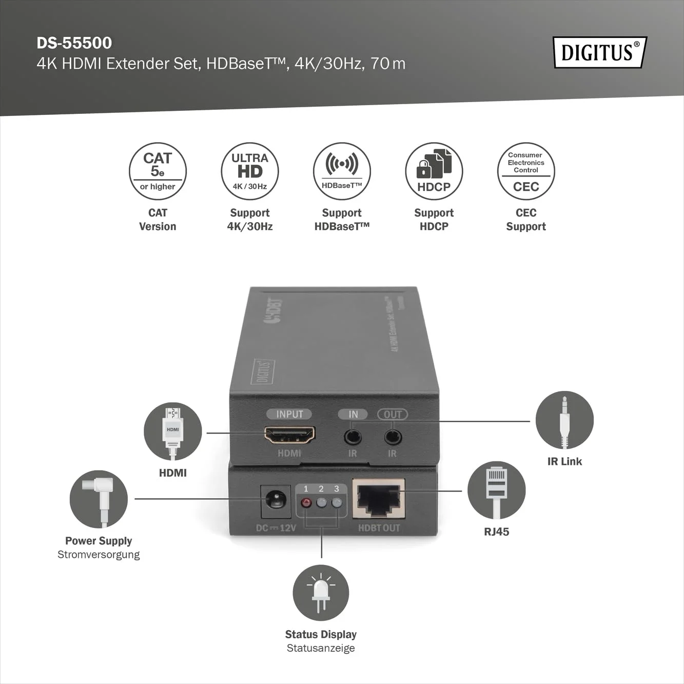 ست توسعه دهنده HDMI 4K دیجی توس 70 متری از طریق کابل شبکه