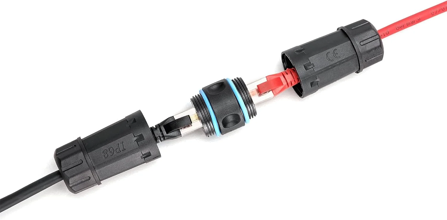 کوپلینگ شبکه فضای باز DIGITUS CAT 6A - RJ45 به RJ45 - 10 گیگابیت بر ثانیه - کلاس حفاظت IP68 - سازگار با PoE+ - محافظت 360 درجه - اتصال دهنده کابل شبکه، کوپلینگ اترنت - مشکی