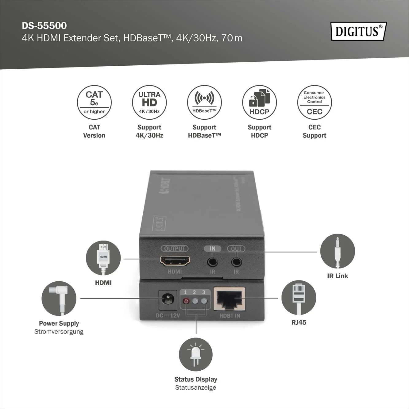 ست توسعه دهنده HDMI 4K دیجی توس 70 متری از طریق کابل شبکه