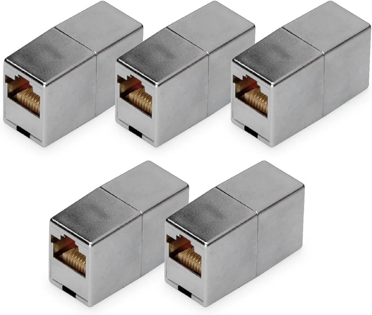 DIGITUS DN-93901 - کوپلر RJ45 Cat 5e - بسته 5 عددی - افزایش طول کابل LAN - اتصال دهنده کابل شبکه Cat5e - سازگار با PoE - کوپلینگ ماژولار - برای سوئیچ، DSL، مودم، روتر، PC - نقره ای