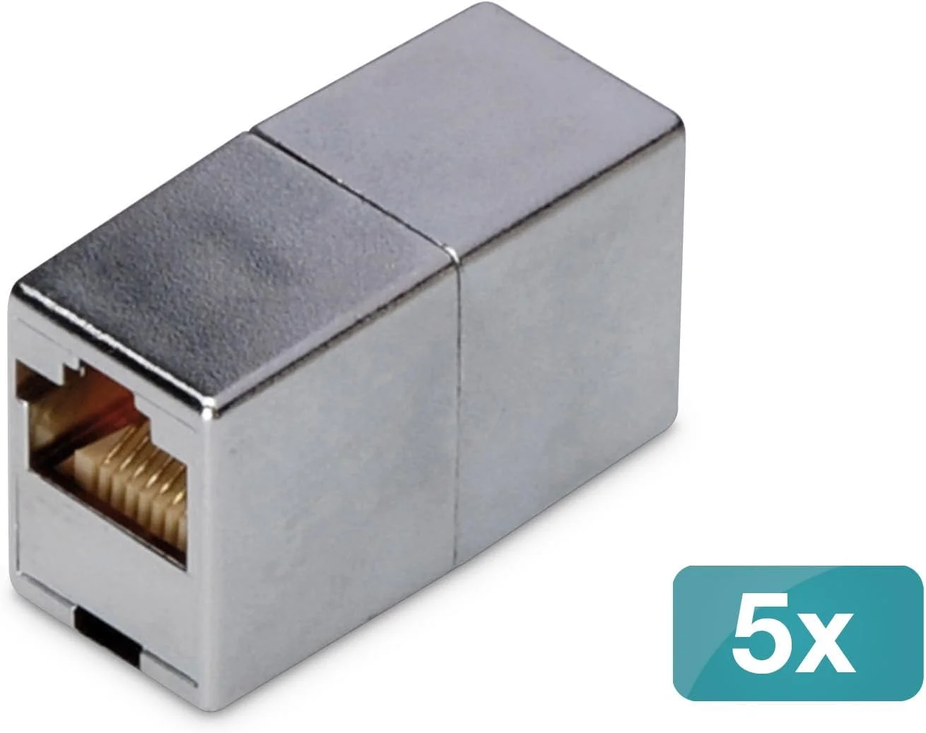 DIGITUS DN-93901 - کوپلر RJ45 Cat 5e - بسته 5 عددی - افزایش طول کابل LAN - اتصال دهنده کابل شبکه Cat5e - سازگار با PoE - کوپلینگ ماژولار - برای سوئیچ، DSL، مودم، روتر، PC - نقره ای