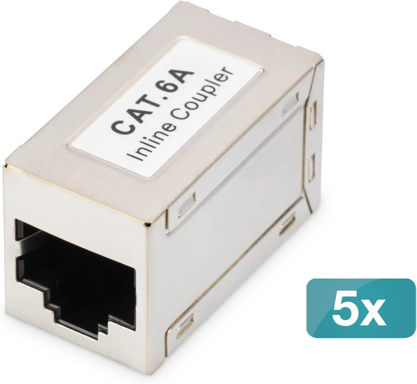 DIGITUS DN-93905 - کوپلر RJ45 Cat 6A - بسته 5 عددی - افزایش طول کابل LAN - کانکتور کابل شبکه Cat6A - سازگار با PoE - کوپلینگ ماژولار - برای سوئیچ، DSL، مودم، روتر، PC - نقره ای
