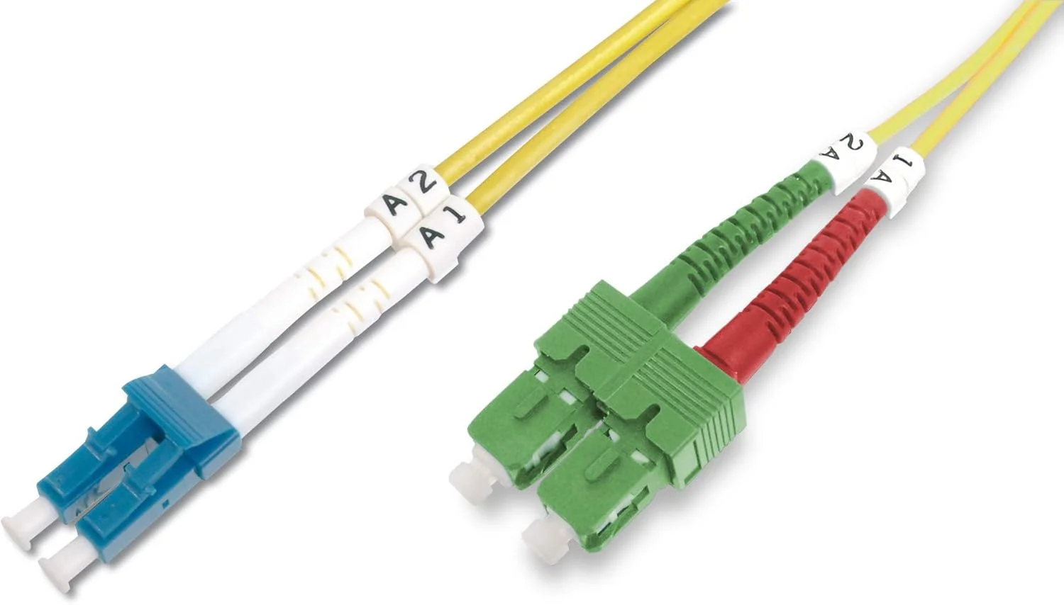 کابل پچ فیبر نوری DIGITUS - 3 متری OS2 - SC APC به کانکتور LC - شبکه فیبر نوری - دوبلکس - تک حالته 09/125 میکرومتر