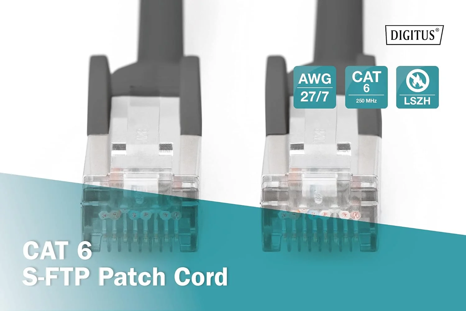 کابل پچ Digitus، CAT6، RJ45 نر/نر، 10.0 متر، S-FTP، AWG 27/7، LSZH، مشکی