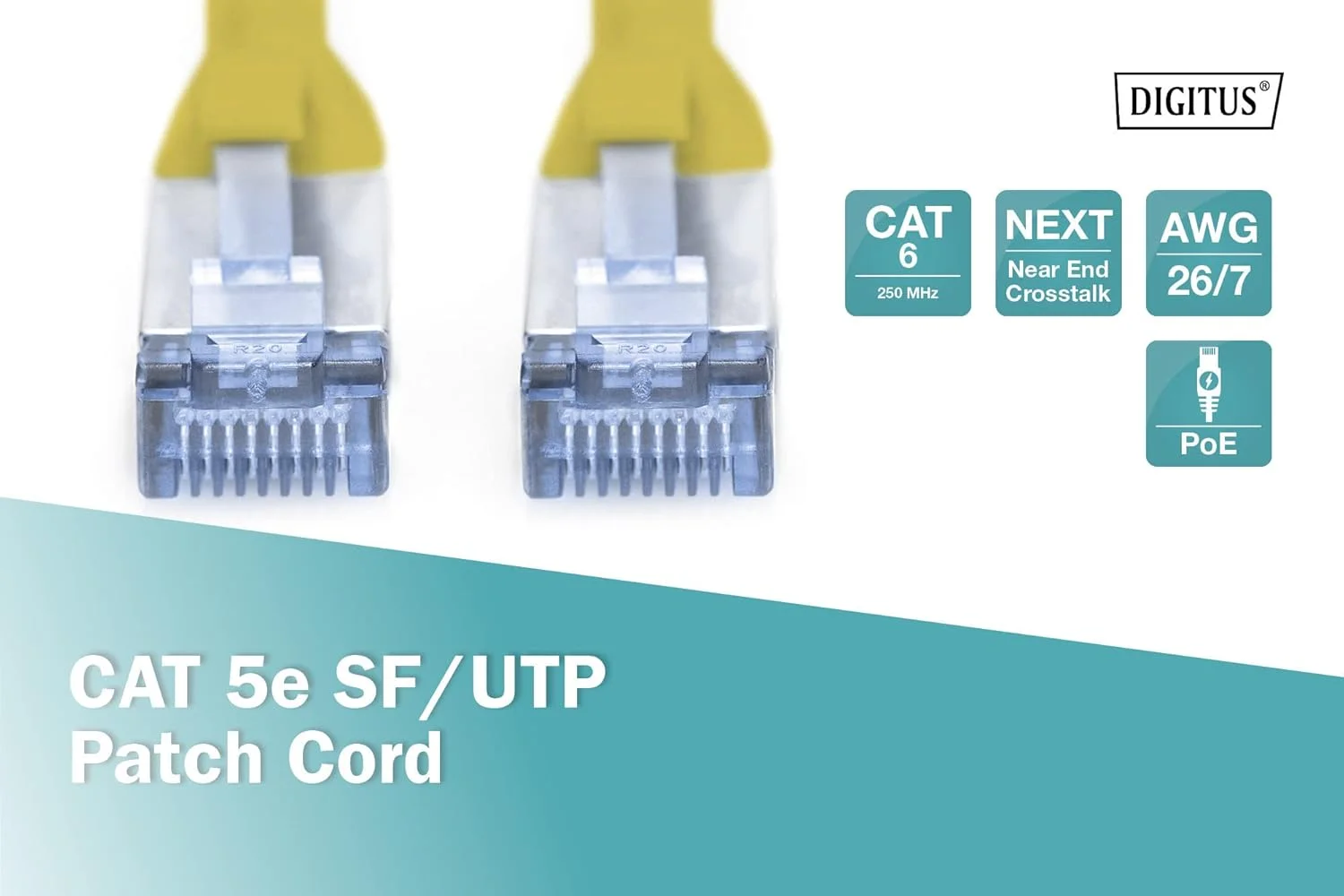 کابل شبکه DIGITUS LAN Cat 5e - 5 متری - کابل شبکه RJ45 - SF/UTP شیلددار - سازگار با Cat-6 و Cat-6A - زرد