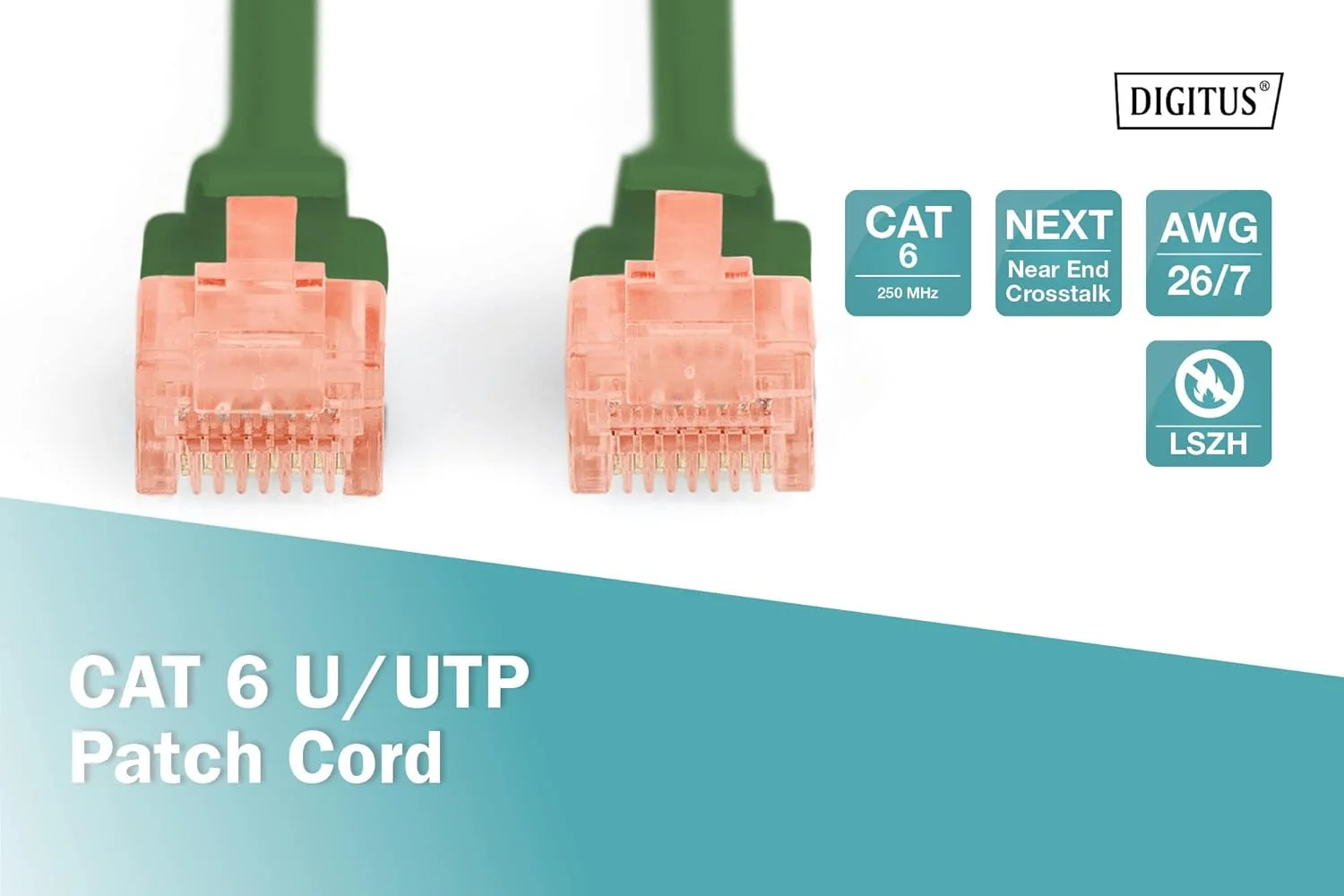 کابل شبکه پچ کورد Digitus CAT 6 U-UTP، 5 متری، کابل LAN DSL اترنت، LSZH، مس، AWG 26/7، سبز