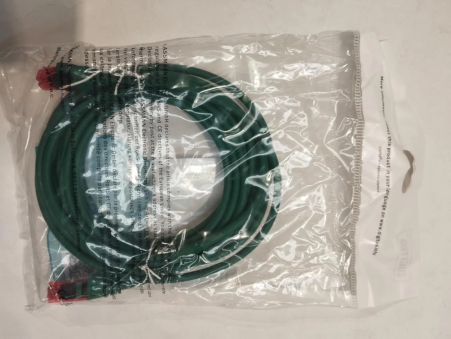 کابل شبکه پچ کورد Digitus CAT 6 U-UTP، 5 متری، کابل LAN DSL اترنت، LSZH، مس، AWG 26/7، سبز