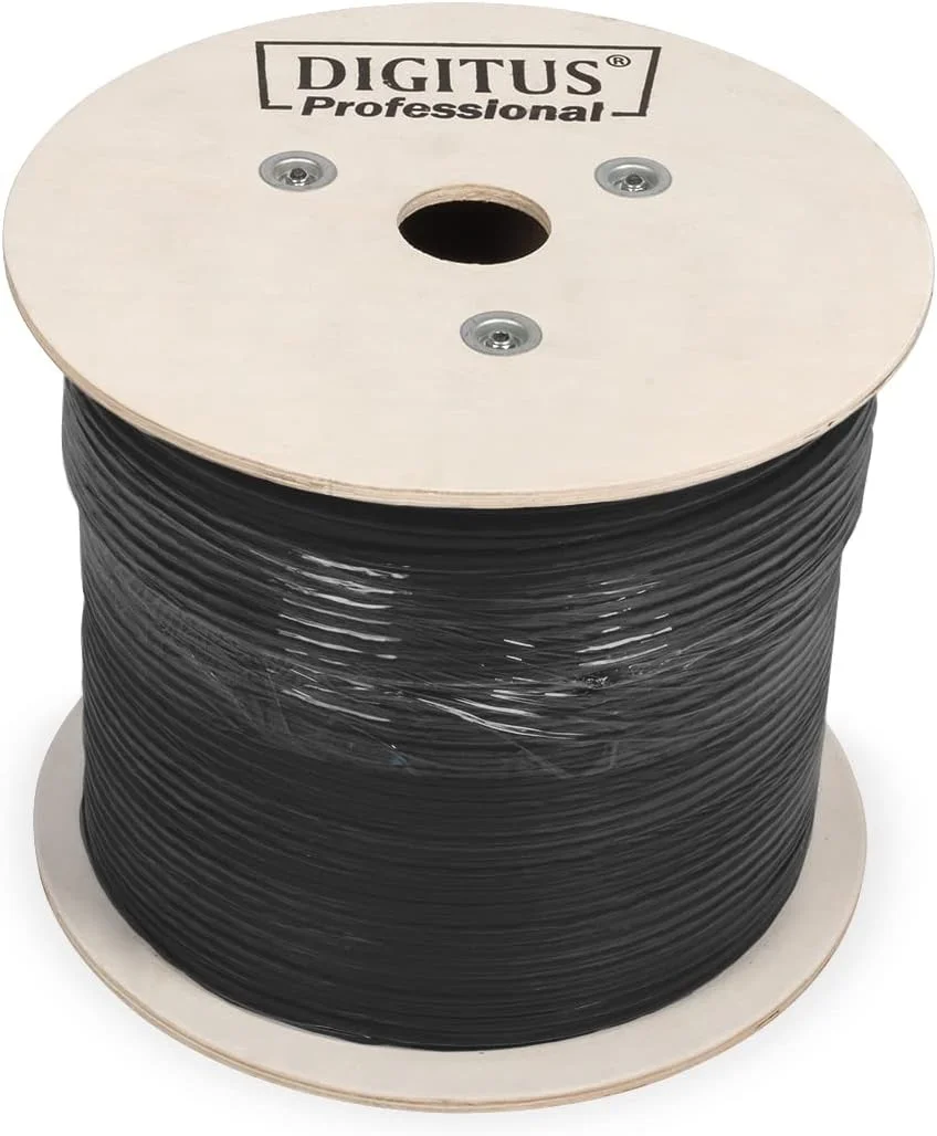 کابل شبکه بیرونی Cat 6 دیجی توس با طول 500 متر - U-UTP Simplex - BauPVO Eca - LSZH بدون هالوژن - 250 مگاهرتز مس AWG 23/1 - سازگار با PoE+ - کابل ارت کابل LAN کابل نصب - مشکی